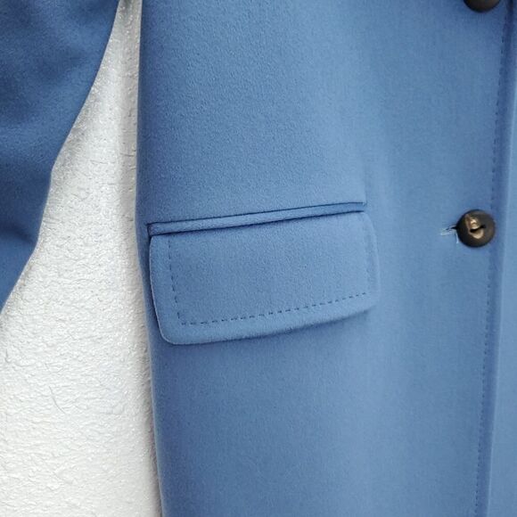 FLEURETTE  100% Wool Oversized Corn Flower Blue Notch Collar Longline Peacoat - Picture 7 of 16